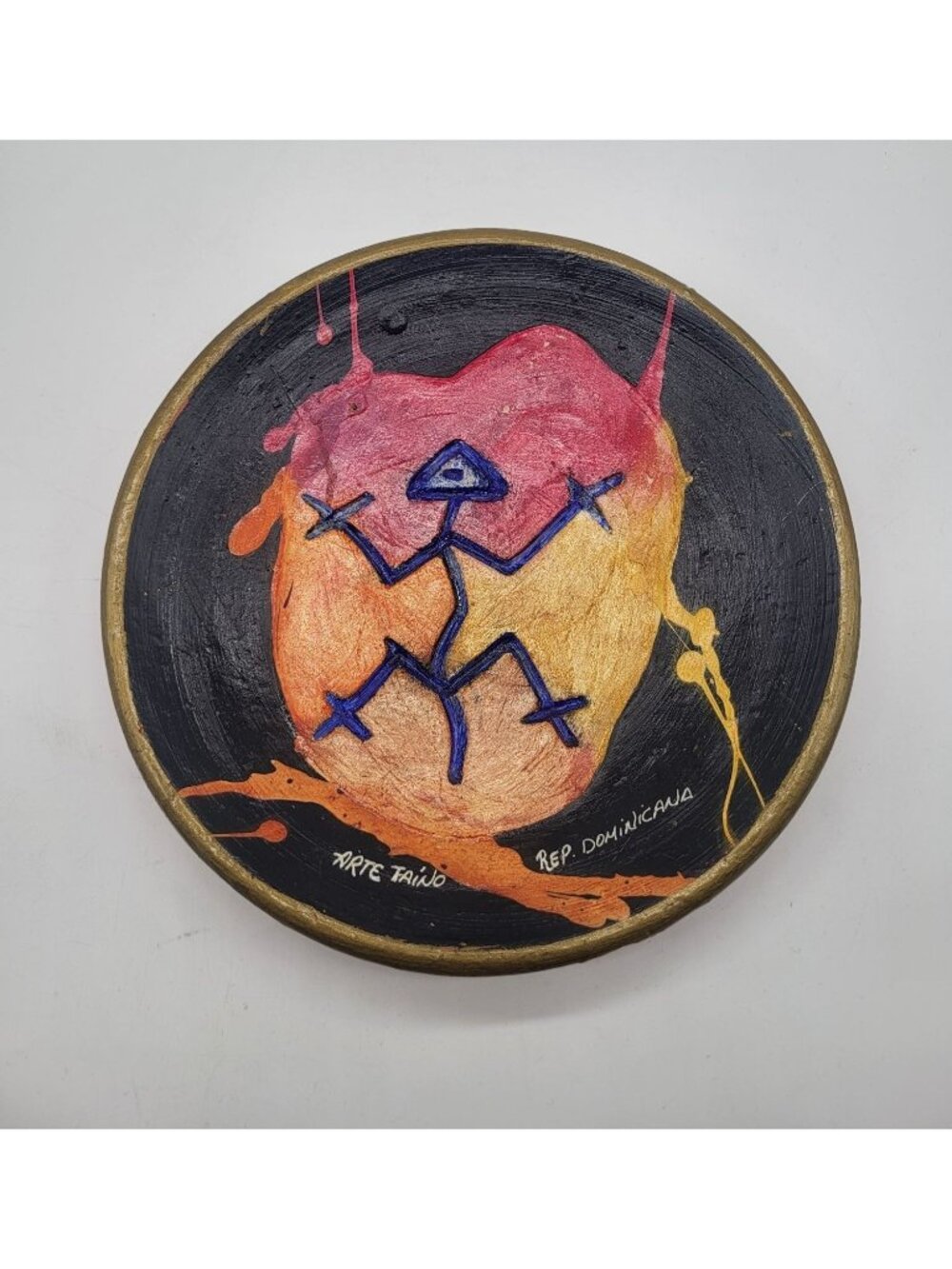 Arte Taino Dominican Republic Painted Terracotta Red Clay Decorative Wall Plate